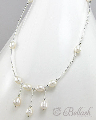 Collar Artesanal, 16" L de Plata Ley 925 y Perlas de Agua Dulce - 925 Sterling Silver and Freshwater Pearls Handmade Beaded Necklace, 16" L - ID: 28513117 Bellash