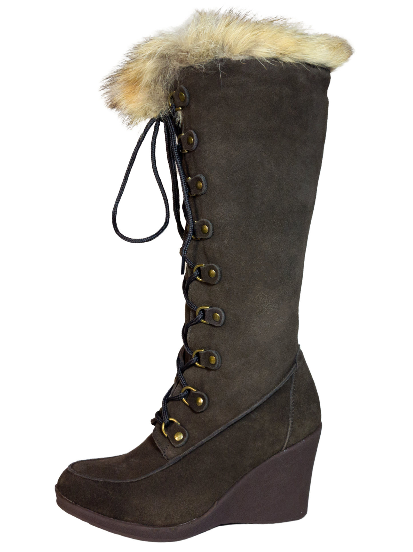 Suede Leather / Fox Hair Wedge Winter Boots for Women 'Bearpaw' - ID: 7133