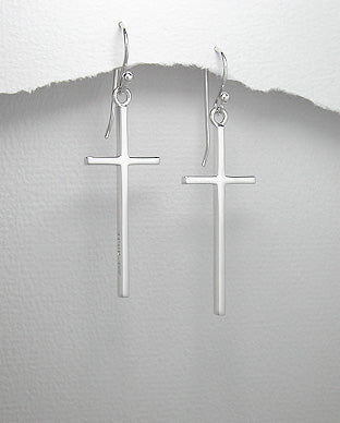 Aretes Colgantes de Cruz de Plata Ley 925 - 925 Sterling Silver Cross Dangle Earrings - ID: 37651117 Bellash