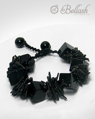 Pulsera Artesanal de Onix, Coral y Algodon - Onyx, Coral and Cotton Handmade Bracelet - ID: 50727327 Bellash