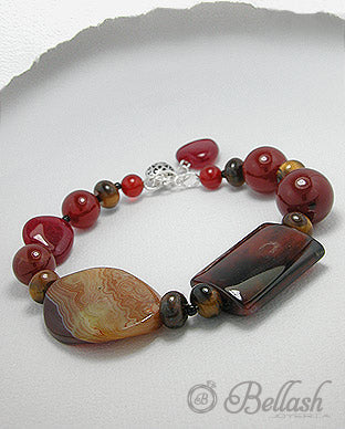 Pulsera Ajustable Artesanal de Piedras Naturales, Agata Roja y Plata Ley 925 - Natural Stones, Red Agate and 925 Sterling Silver Handmade Adjustable Bracelet - ID: 51756321 Bellash