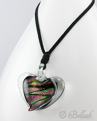 Dije de Corazon Artesanal de Cristal Murano Multicolor (Incluye Cordon Textil) - Murano Glass Multicolor Handmade Heart Pendant Necklace (Textile Cord Included) - ID: 52755363 Bellash