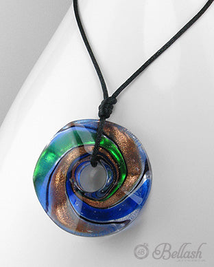 Dije Redondo Artesanal de Cristal Murano Multicolor (Incluye Cordon Textil) - Murano Glass Multicolor Handmade Round Pendant Necklace (Textile Cord Included) - ID: 52755524 Bellash