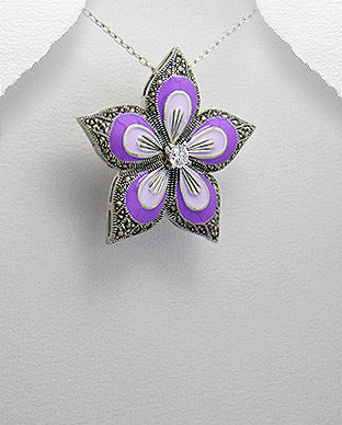 Dije Vintage Artesanal de Flores de Plata Ley 925 Marcasita - 925 Sterling Silver Marcasite Handmade Vintage Flower Pendant - ID: 55565814 Bellash